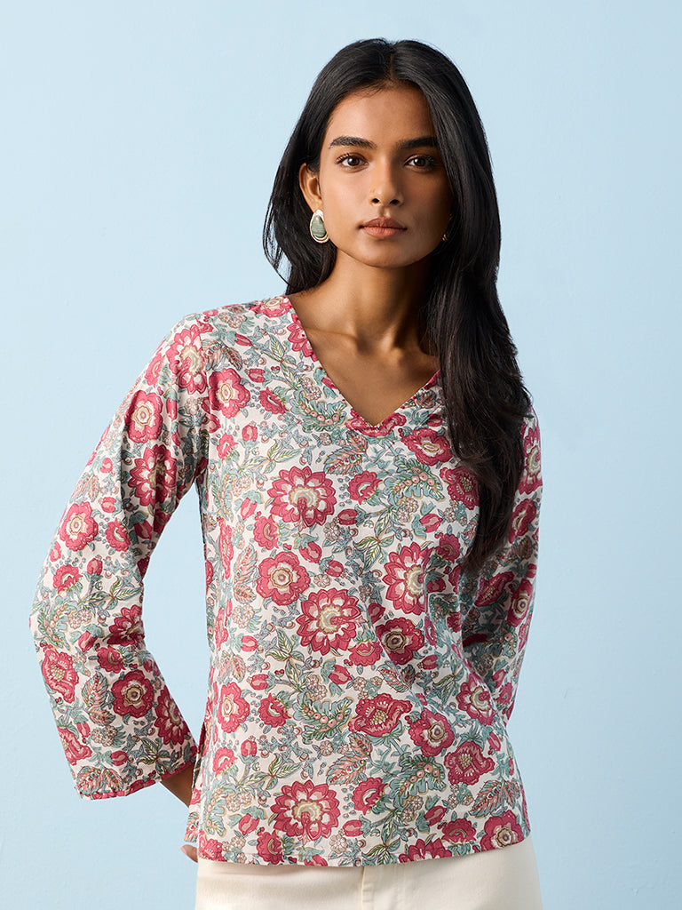 Utsa Multicolor Foliage Pattern Cotton Tunic