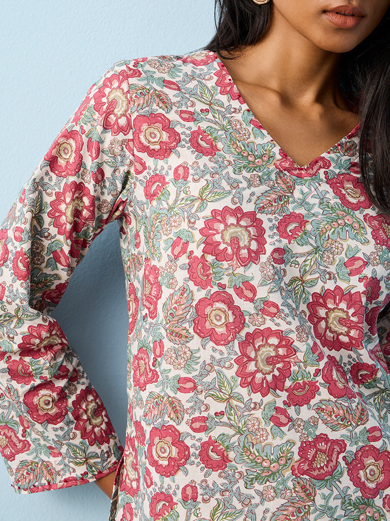 Utsa Multicolor Foliage Pattern Cotton Tunic
