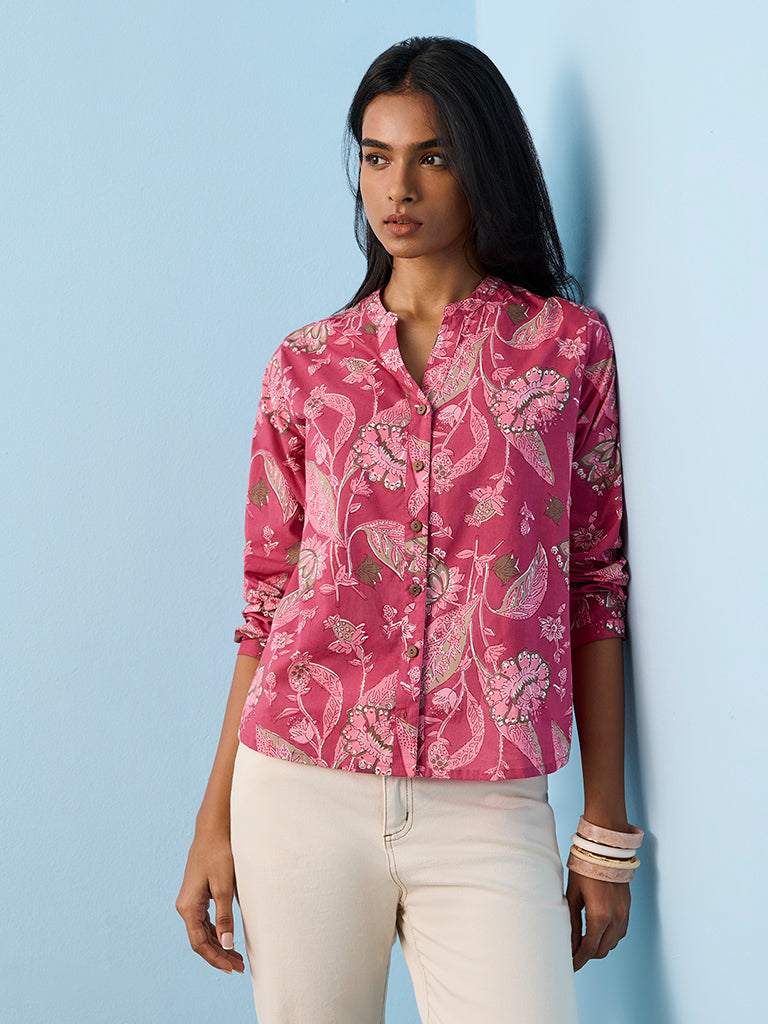 Utsa Fuchsia Floral Design Cotton Tunic