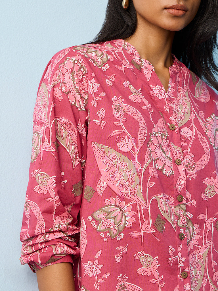 Utsa Fuchsia Floral Design Cotton Tunic