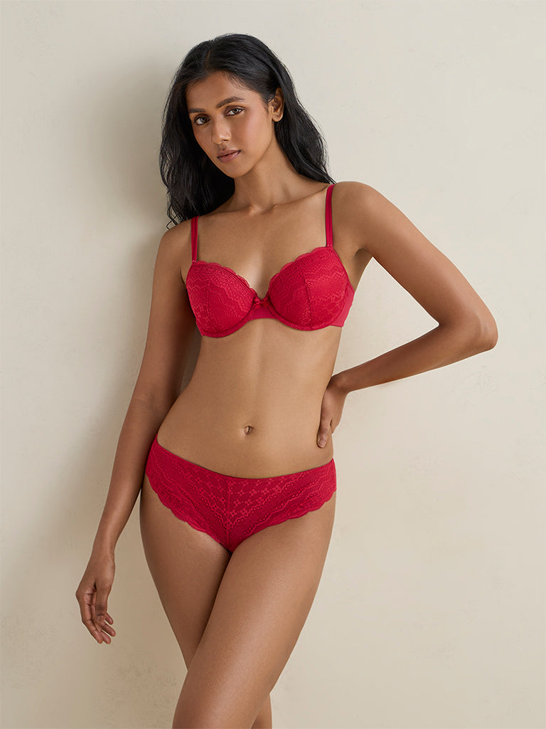 Wunderlove Red Lace Design Underwired Bra