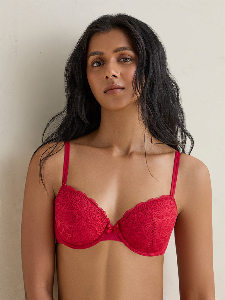 Wunderlove Red Lace Design Underwired Bra