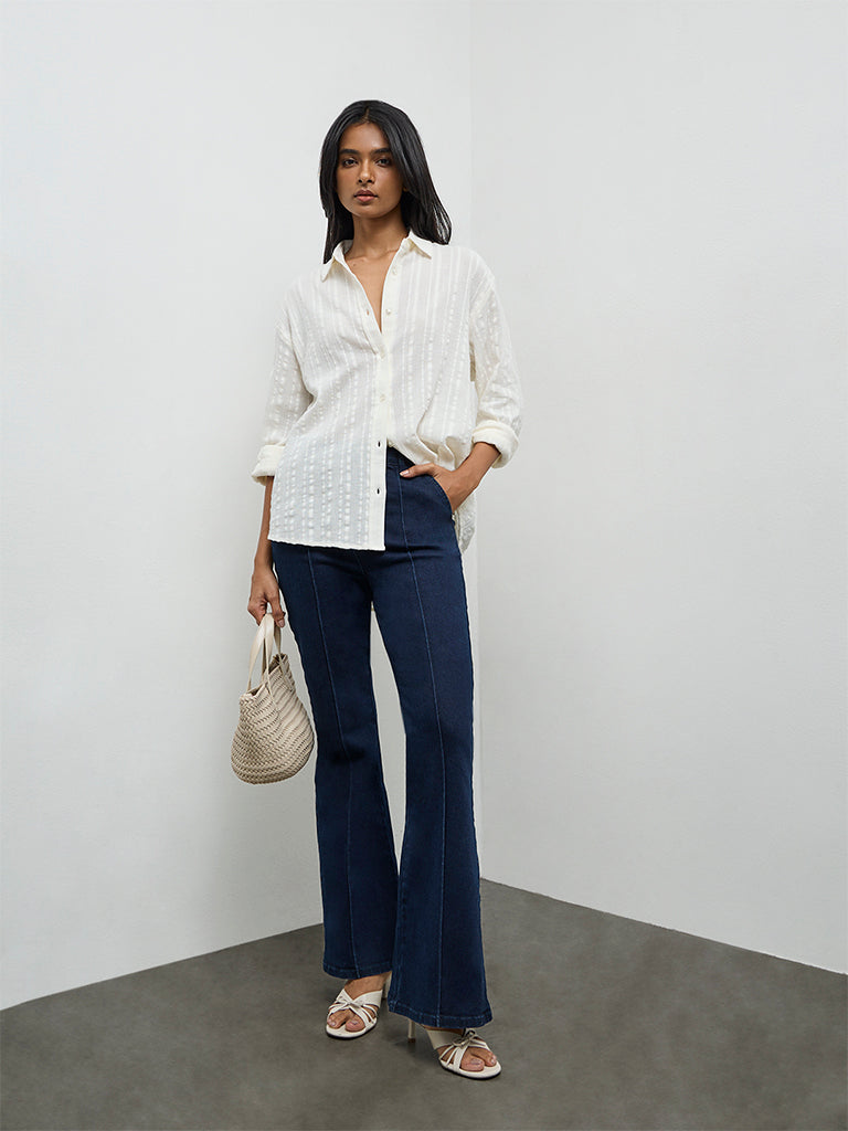LOV Off-White Seersucker-Textured Cotton Shirt