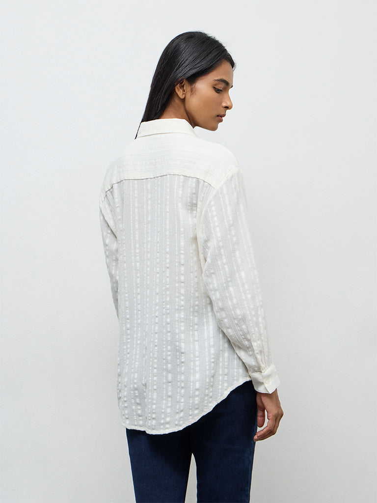 LOV Off-White Seersucker-Textured Cotton Shirt