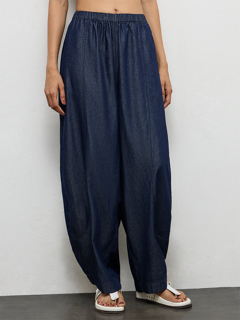 LOV Dark Blue Barrel-Style High-Rise Pants