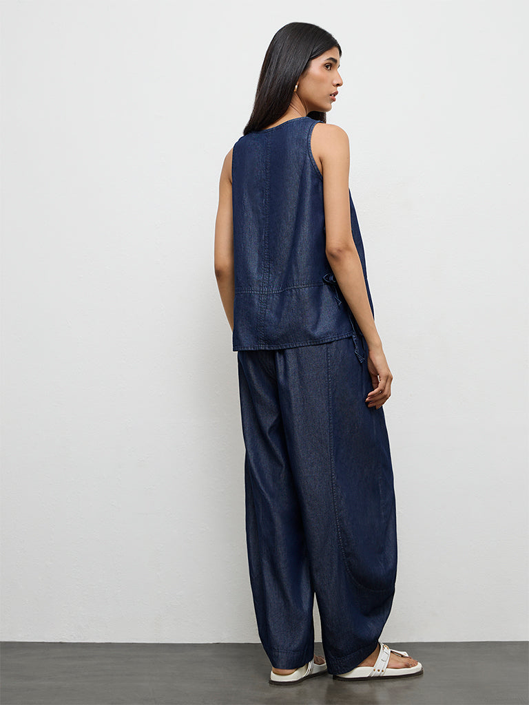 LOV Dark Blue Barrel-Style High-Rise Pants