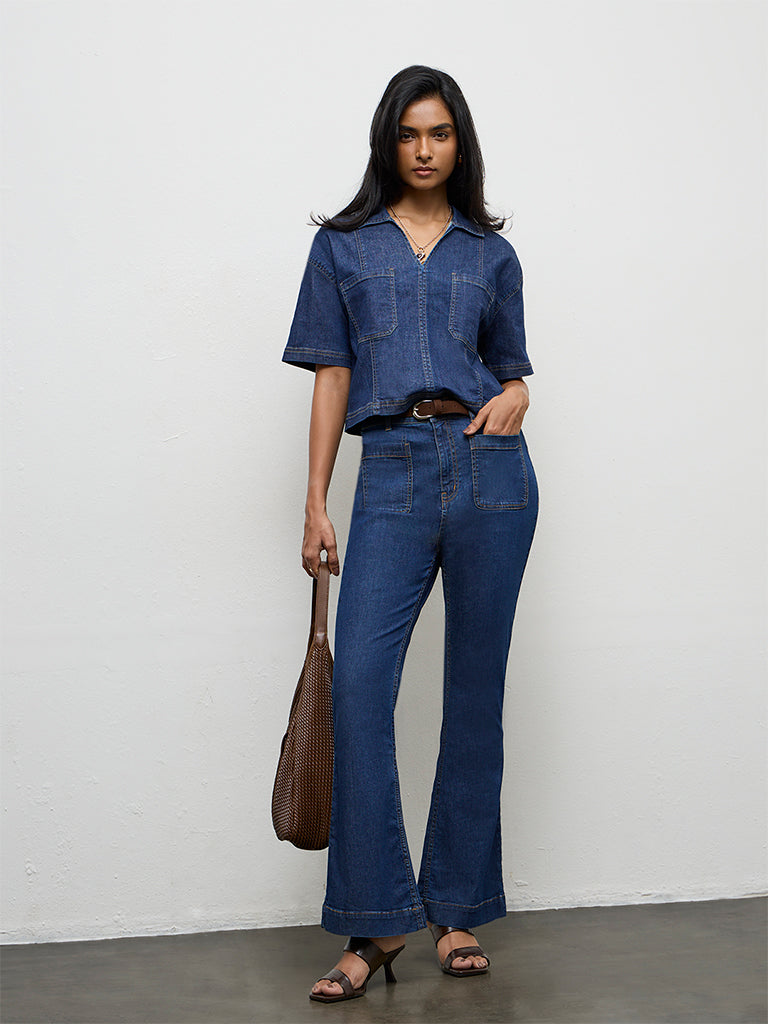 LOV Blue High-Rise Flared Jeans with Belt