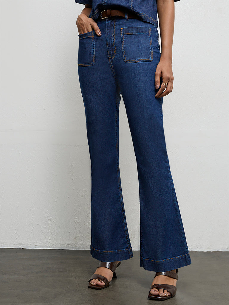 LOV Blue High-Rise Flared Jeans with Belt