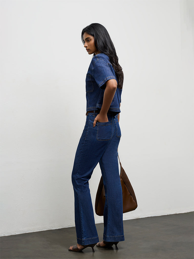 LOV Blue High-Rise Flared Jeans with Belt