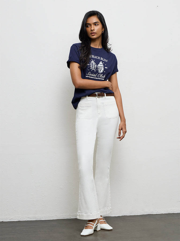 LOV White High-Rise Flared Jeans with Belt