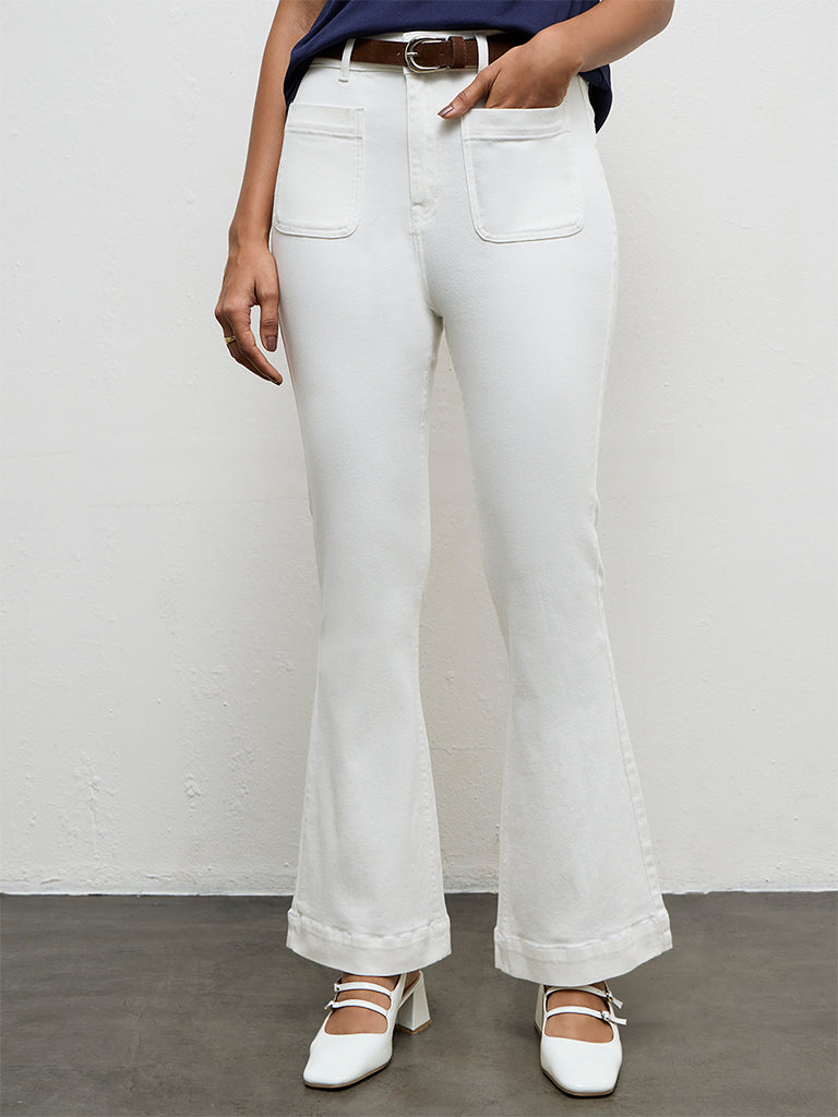 LOV White High-Rise Flared Jeans with Belt