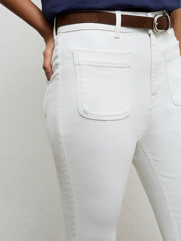 LOV White High-Rise Flared Jeans with Belt