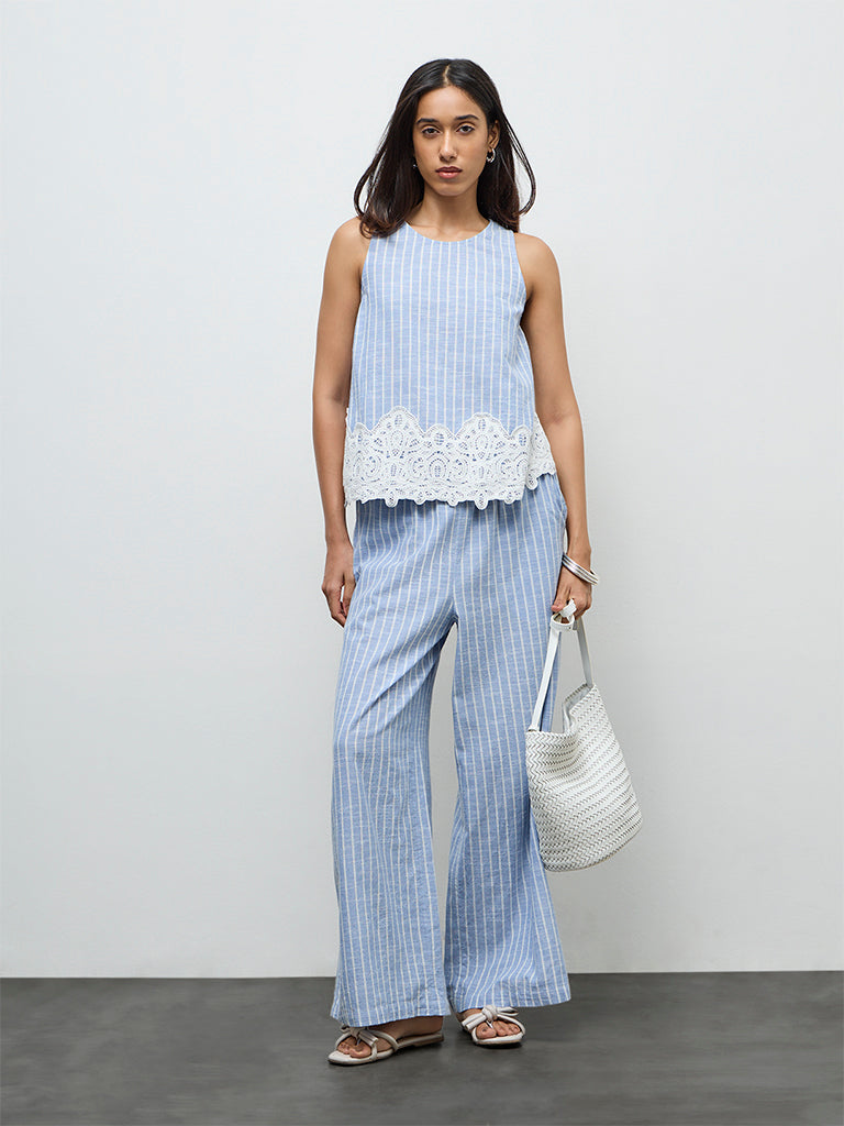 LOV Light Blue Striped Cotton Top