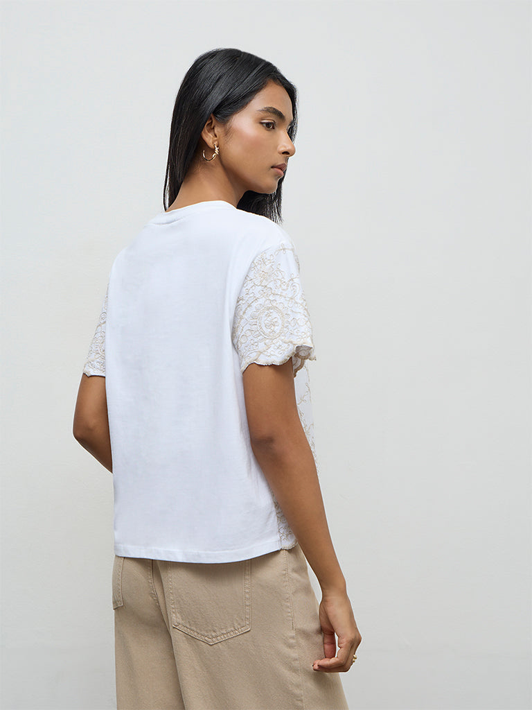 LOV Off-White Embroidered Cotton Top
