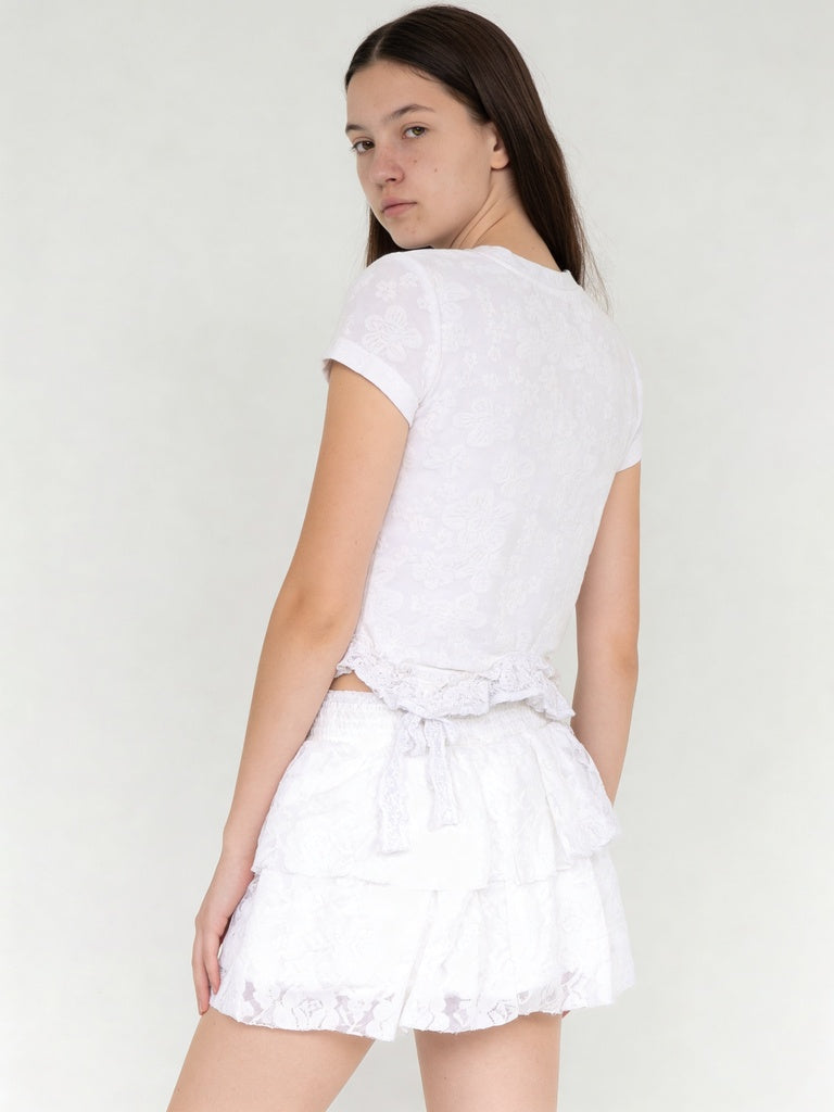 Girls White Lace Hem Tie-Up Top