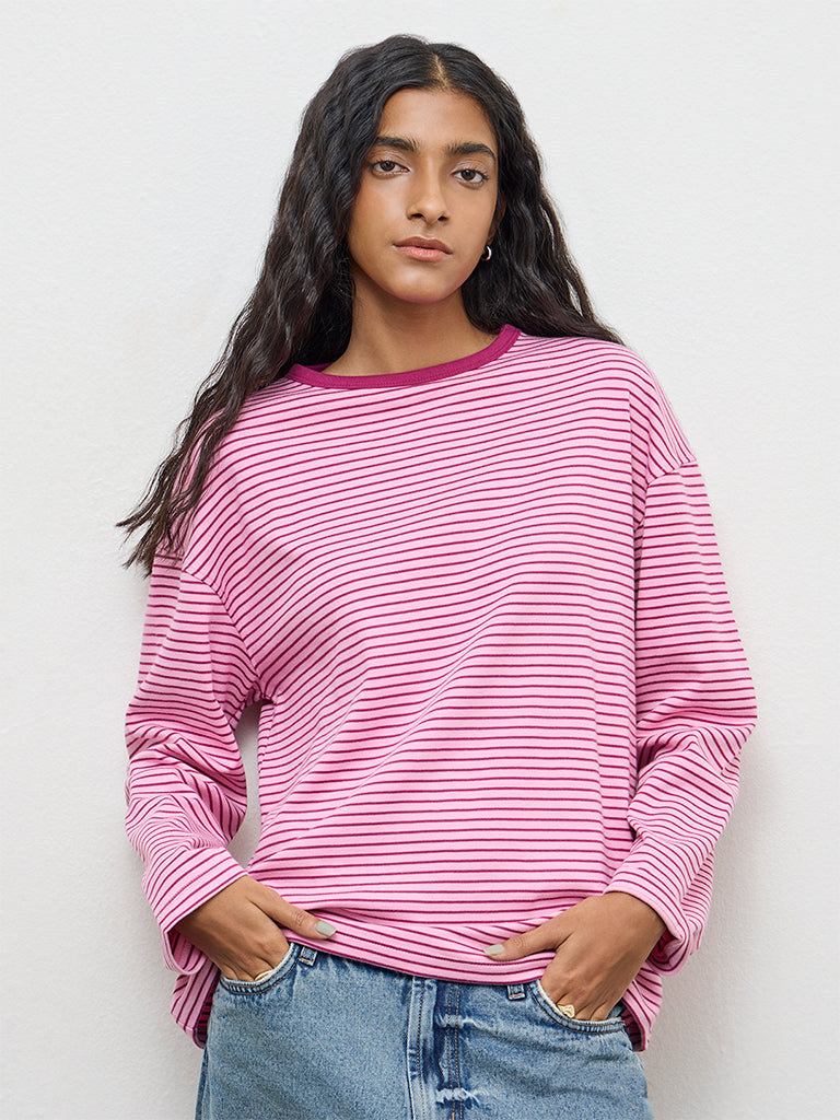 Nuon Pink Striped Cotton T-Shirt