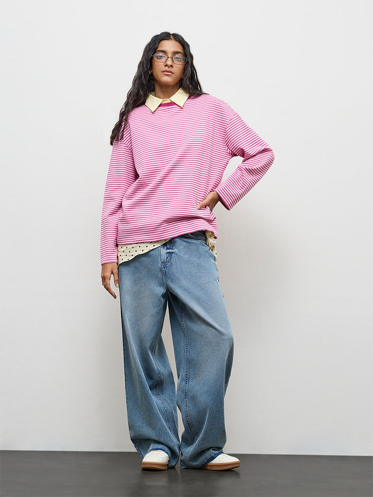 Nuon Pink Striped Cotton T-Shirt
