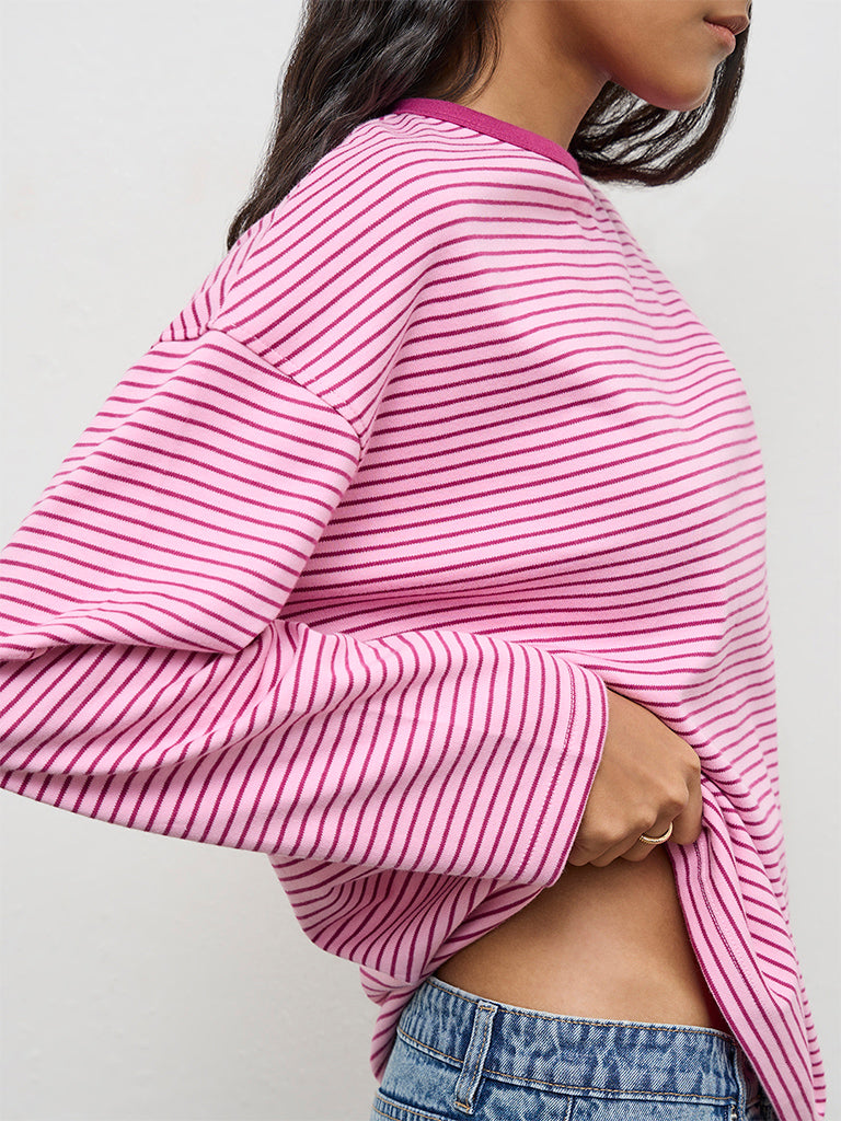 Nuon Pink Striped Cotton T-Shirt