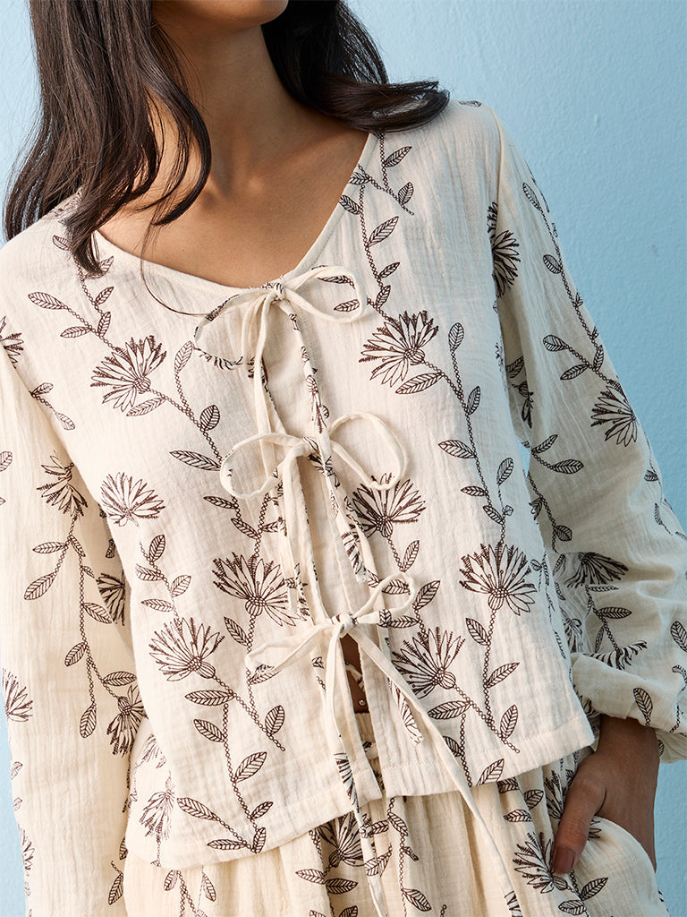 LOV Off-White Floral Printed Cotton Top