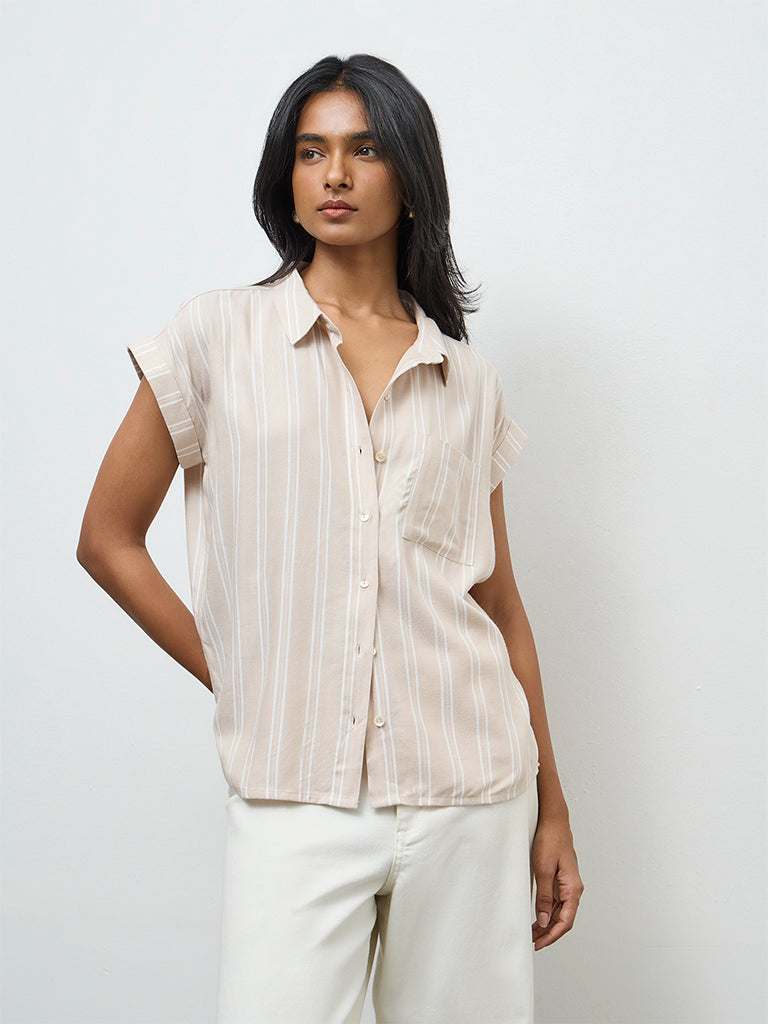 LOV Beige Striped Cotton Shirt