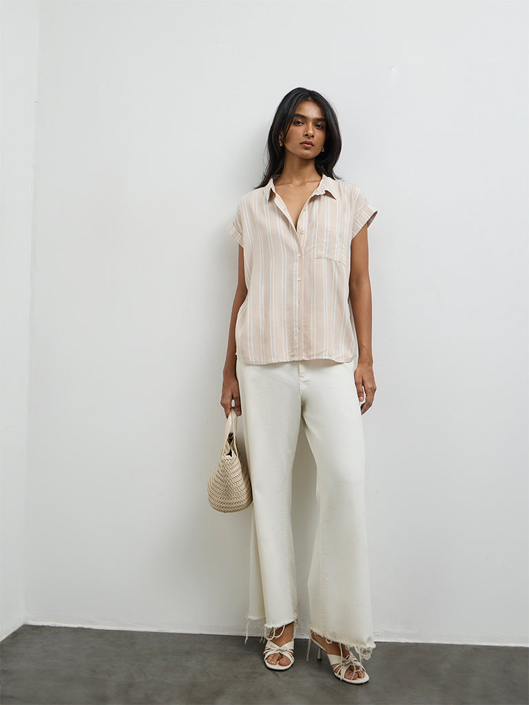 LOV Beige Striped Cotton Shirt