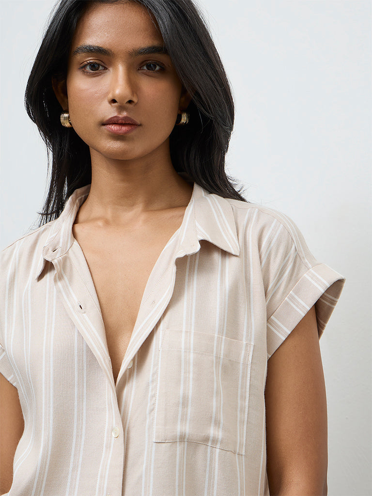 LOV Beige Striped Cotton Shirt