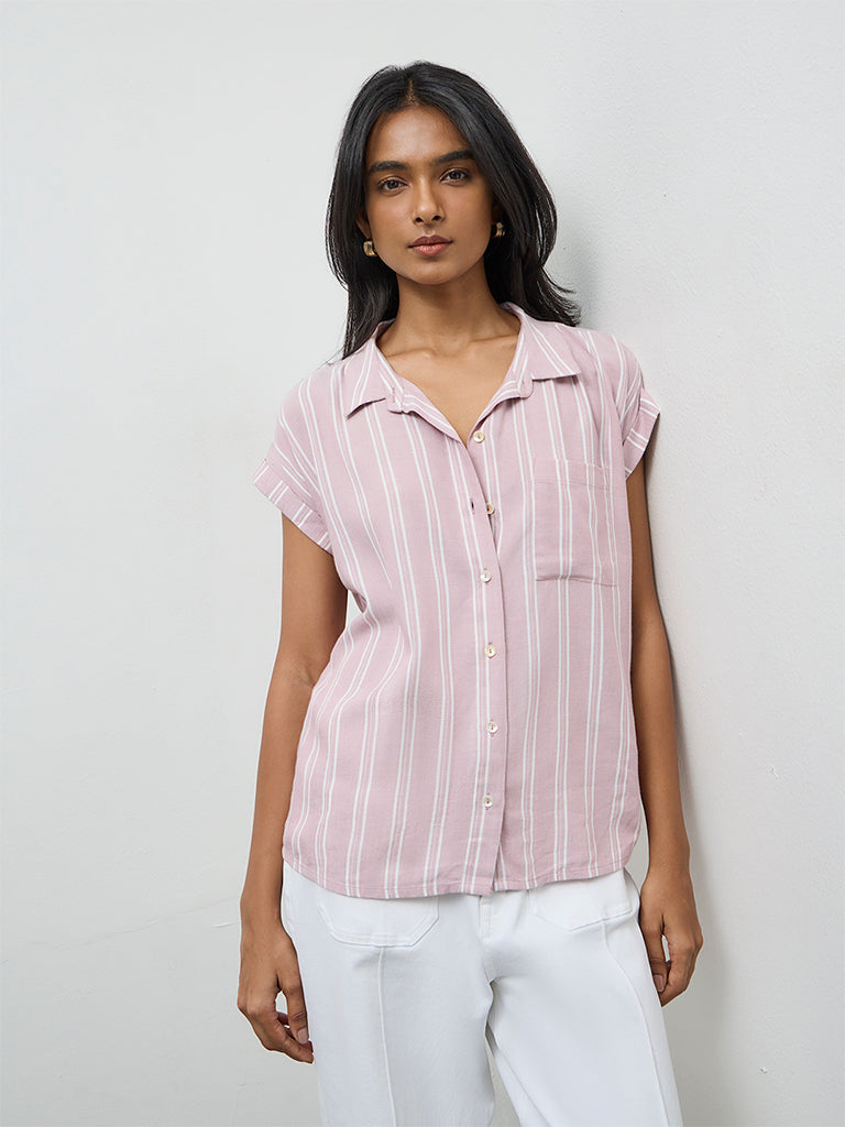LOV Dusty Pink Striped Cotton Shirt
