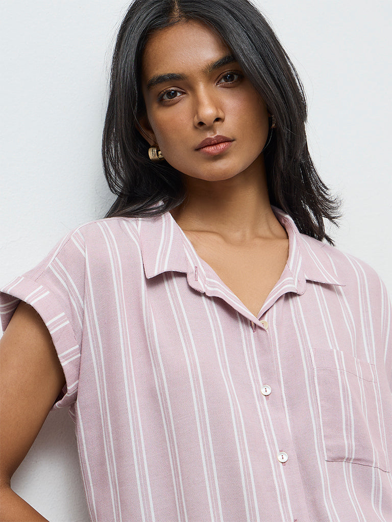 LOV Dusty Pink Striped Cotton Shirt