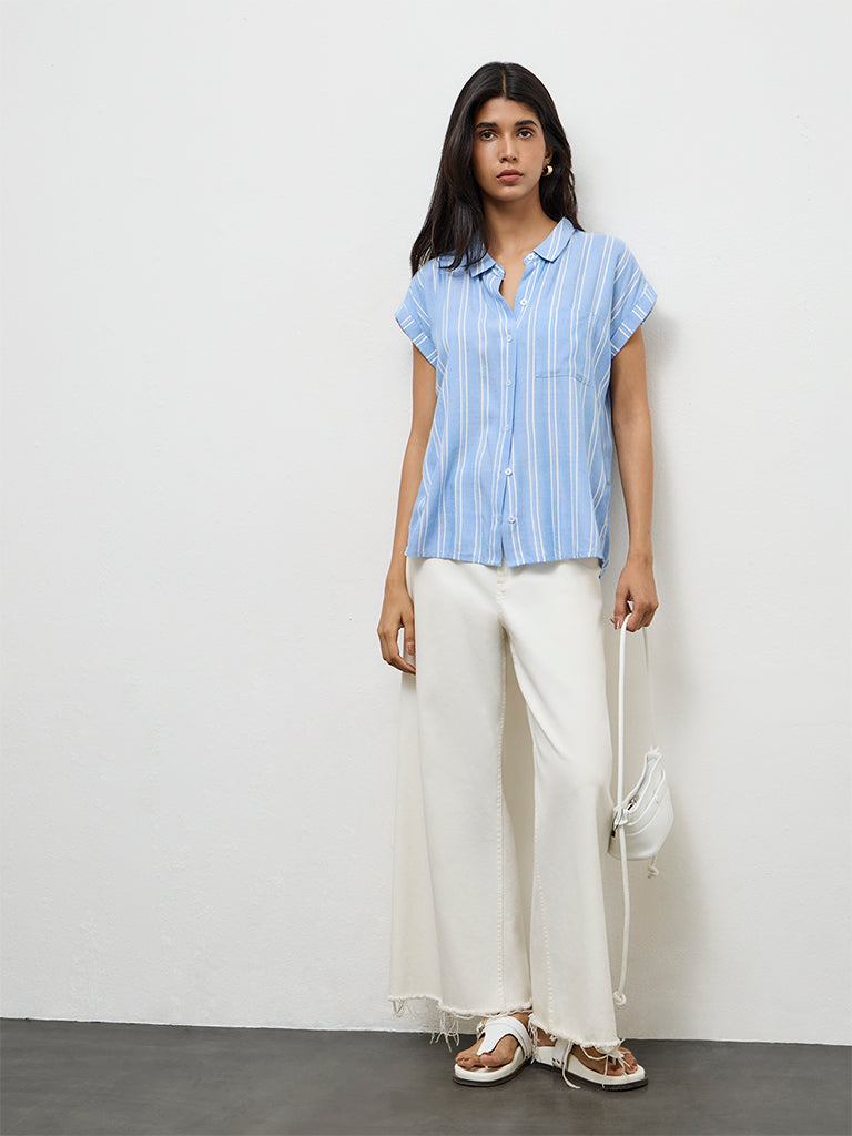 LOV Blue Striped Cotton Shirt