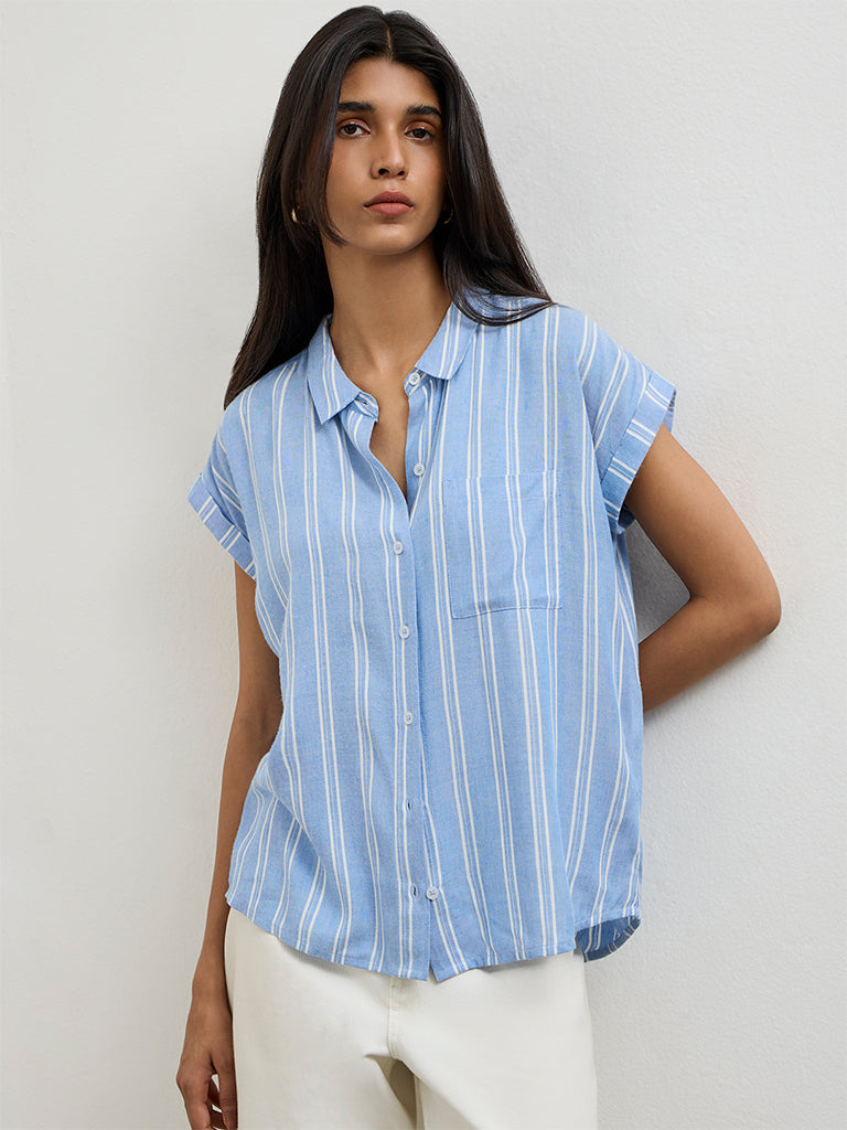 LOV Blue Striped Cotton Shirt