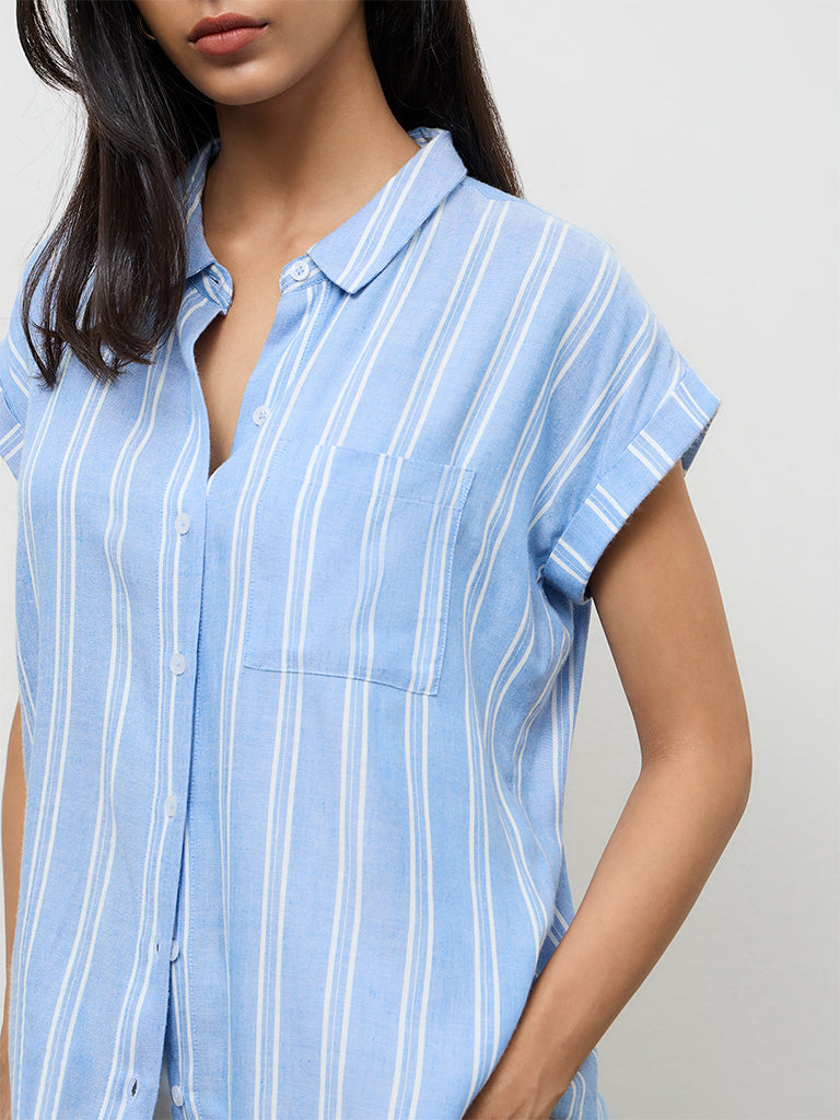 LOV Blue Striped Cotton Shirt