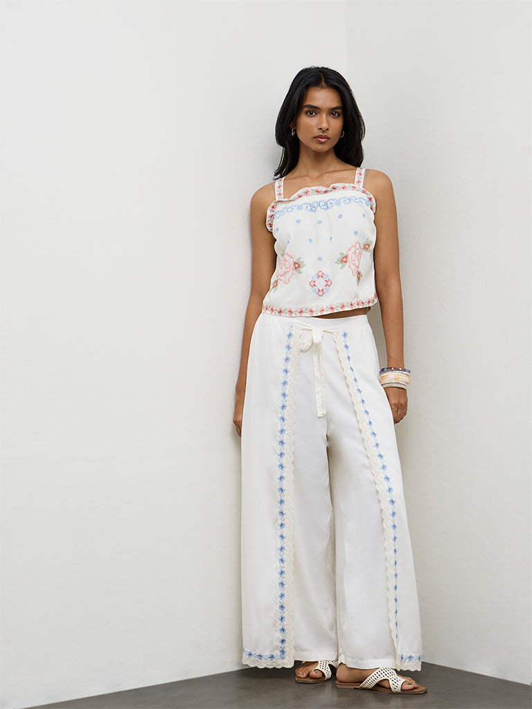 LOV Off-White Floral Embroidered Top