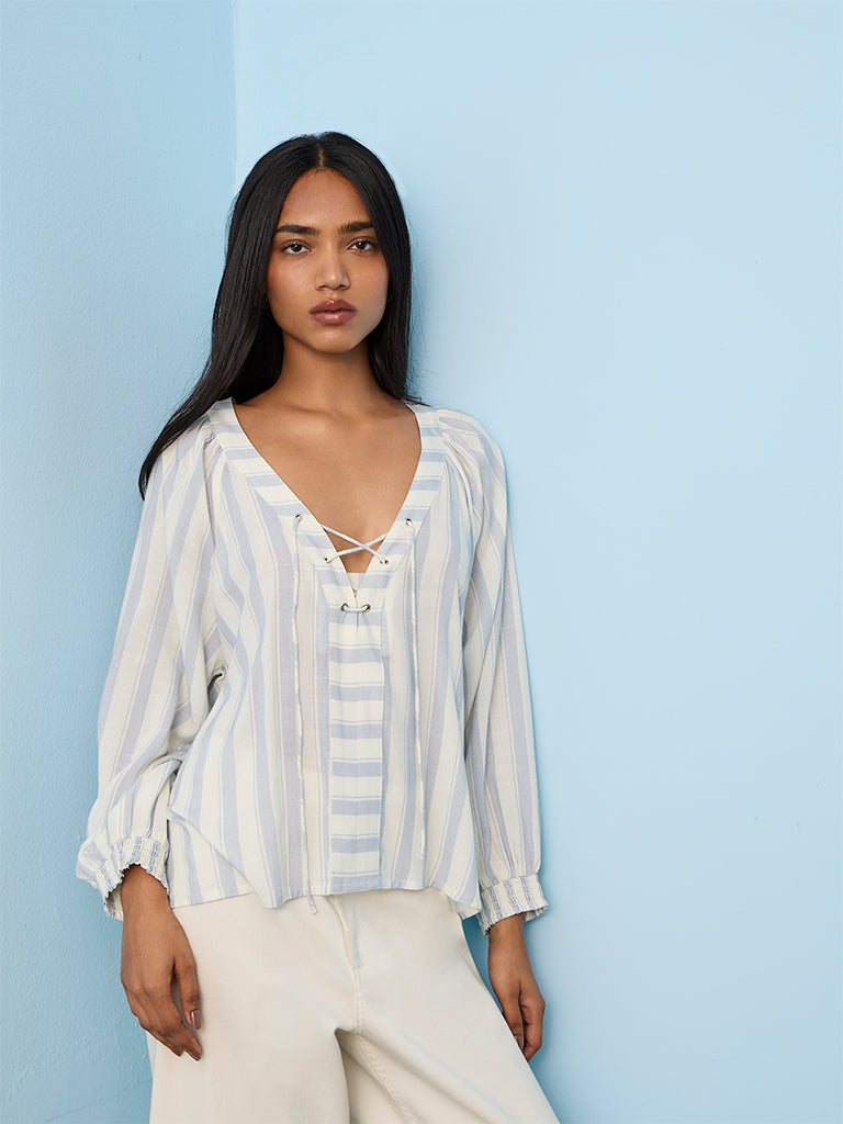 LOV Light Blue Striped Top