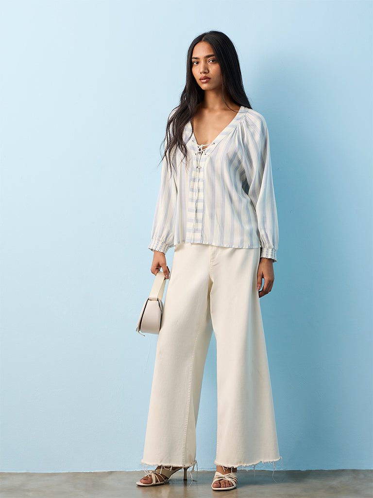 LOV Light Blue Striped Top