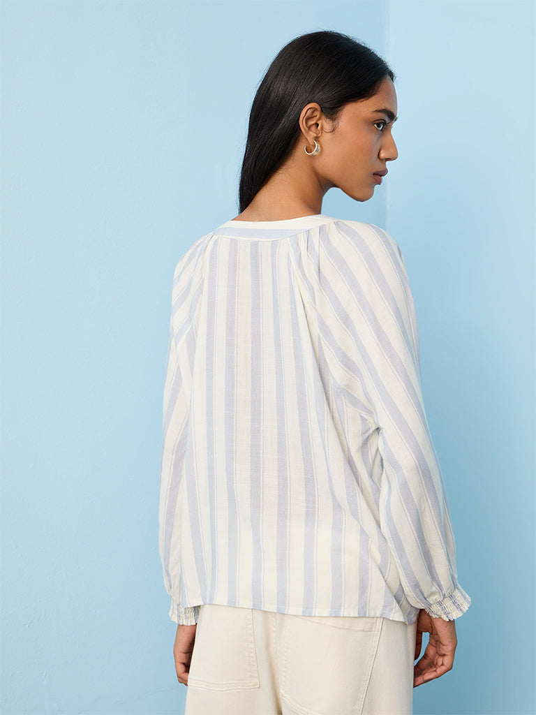 LOV Light Blue Striped Top