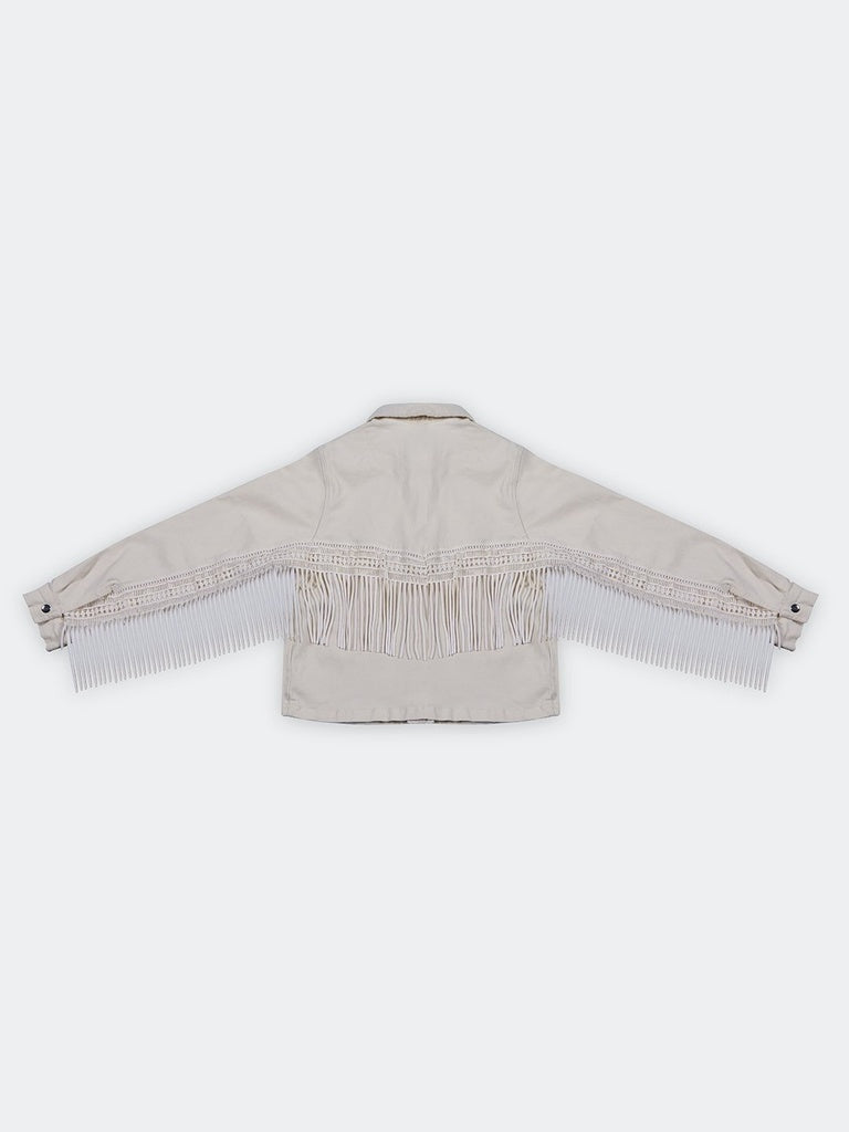 LOV Cream Fringe-Detail Cotton Jacket