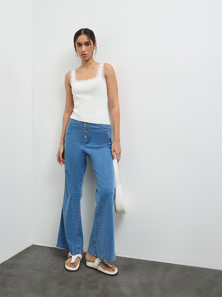 LOV Off-White Lace-Detailed Top