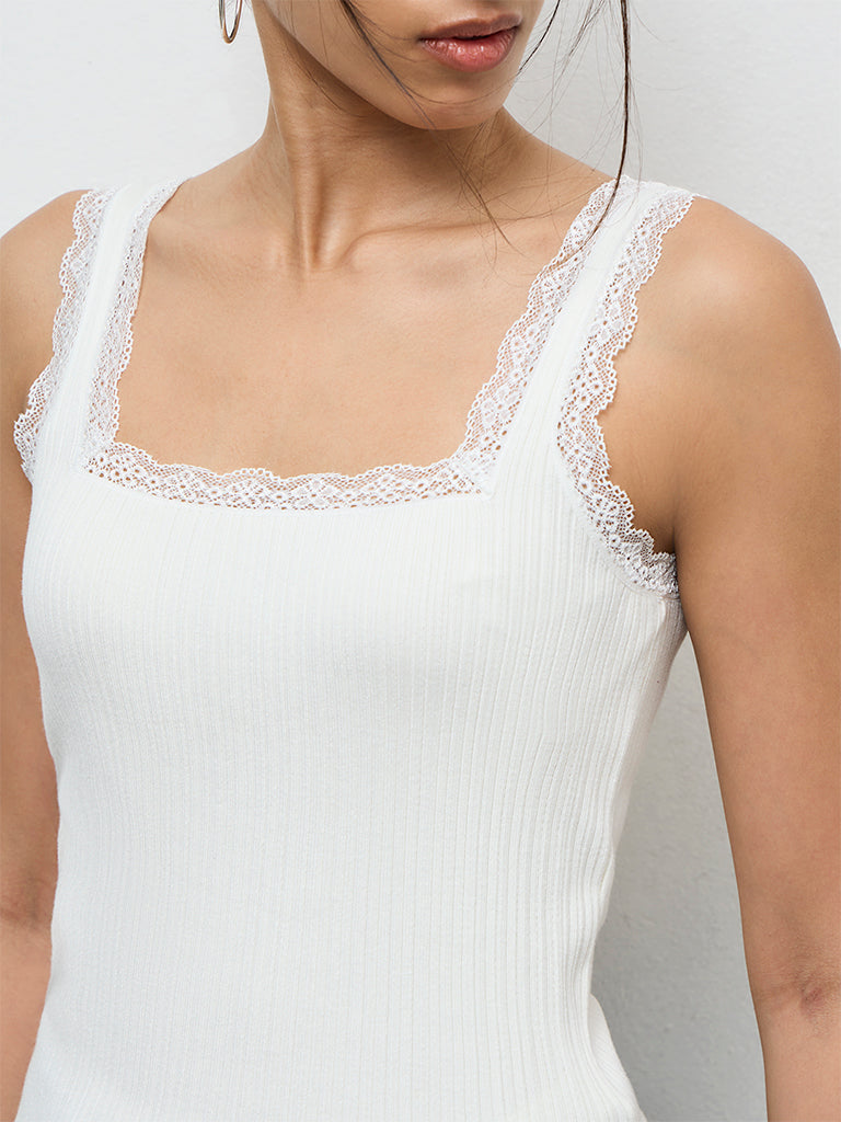 LOV Off-White Lace-Detailed Top