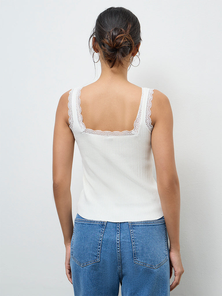 LOV Off-White Lace-Detailed Top