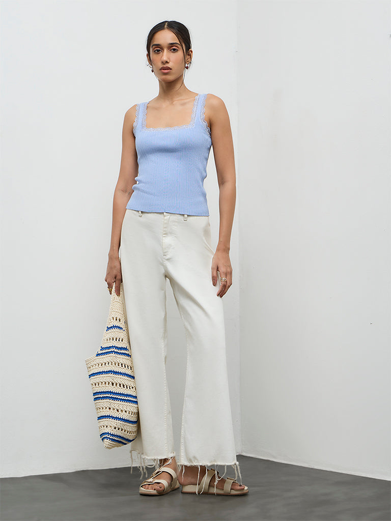 LOV Light Blue Lace-Detailed Top
