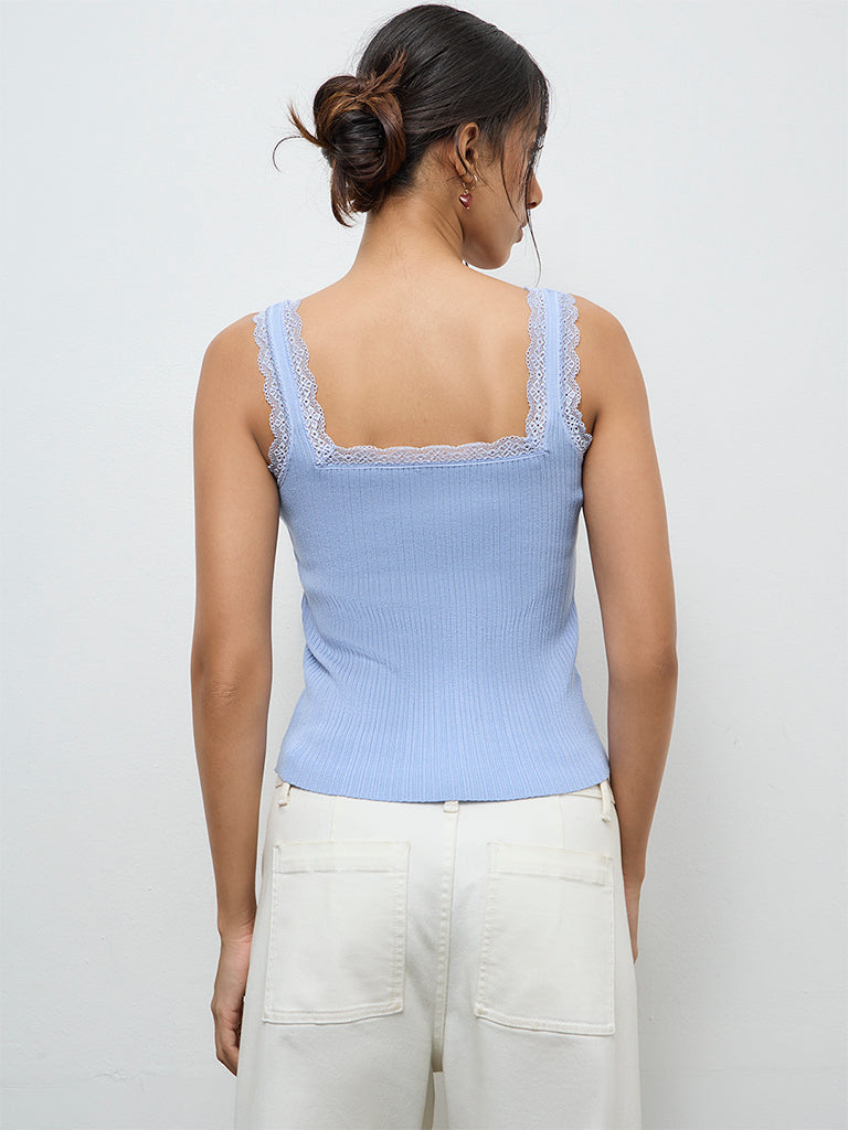 LOV Light Blue Lace-Detailed Top