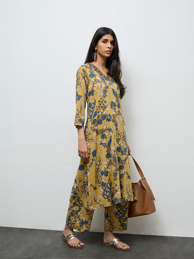 Utsa Yellow Floral Printed Pants