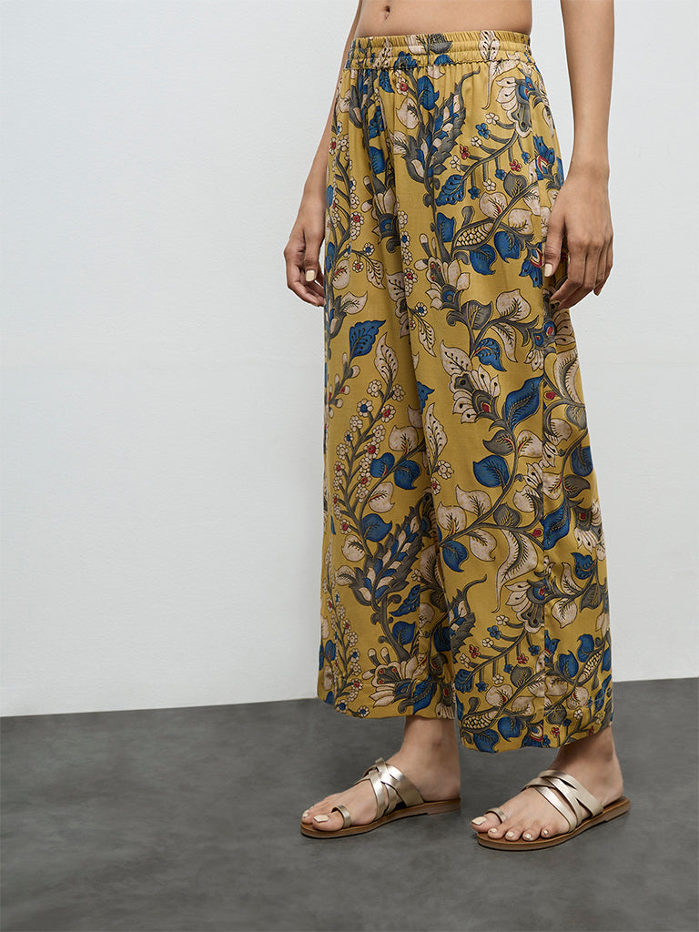 Utsa Yellow Floral Printed Pants
