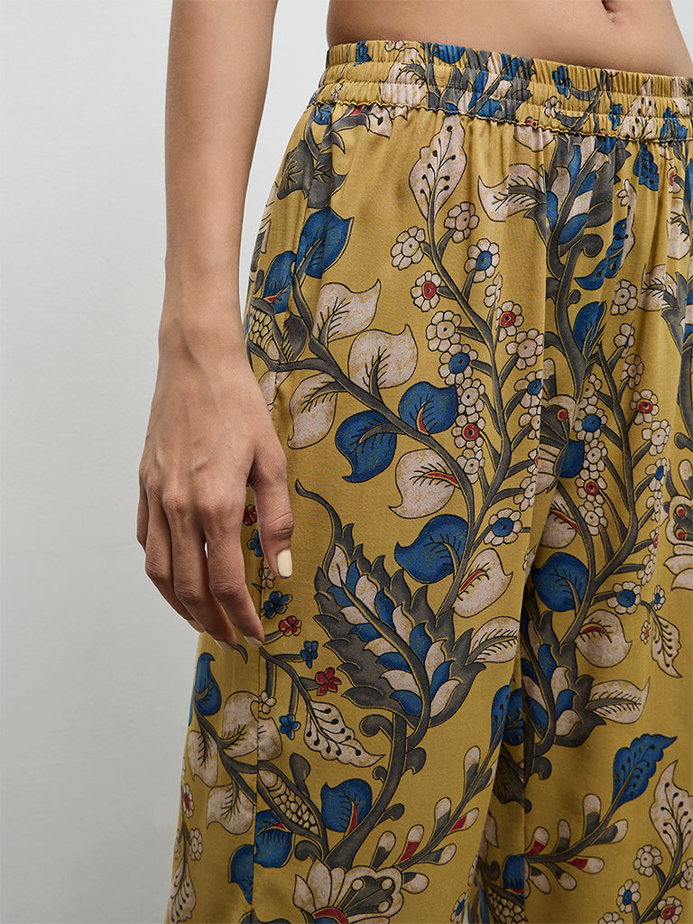 Utsa Yellow Floral Printed Pants
