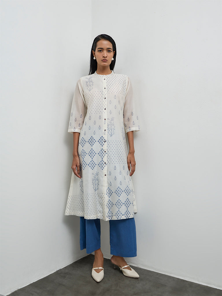 Zuba Wardrobe Off-White Silk Chanderi A-Line Kurta
