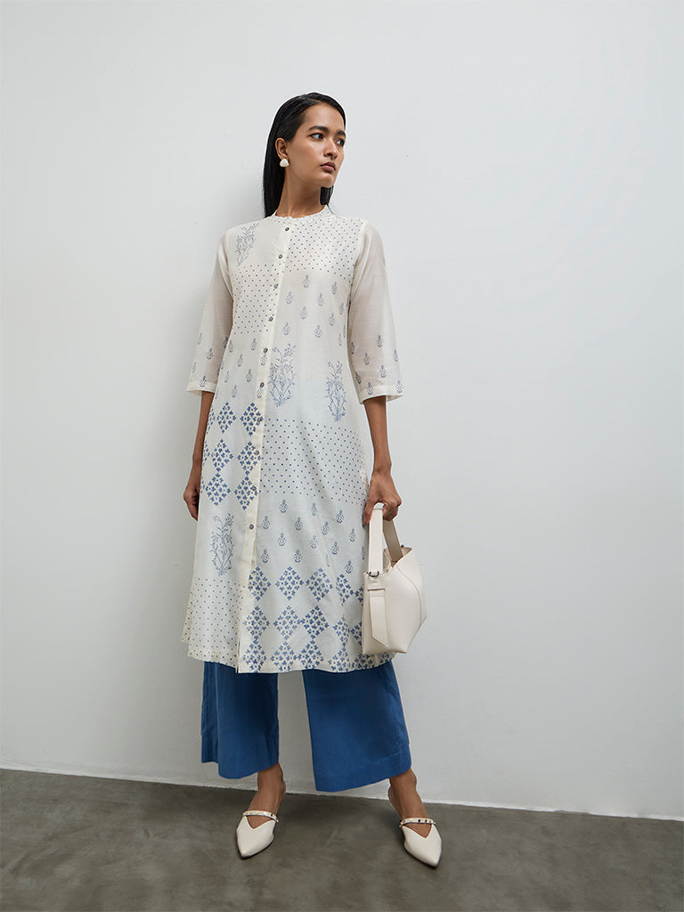 Zuba Wardrobe Off-White Silk Chanderi A-Line Kurta