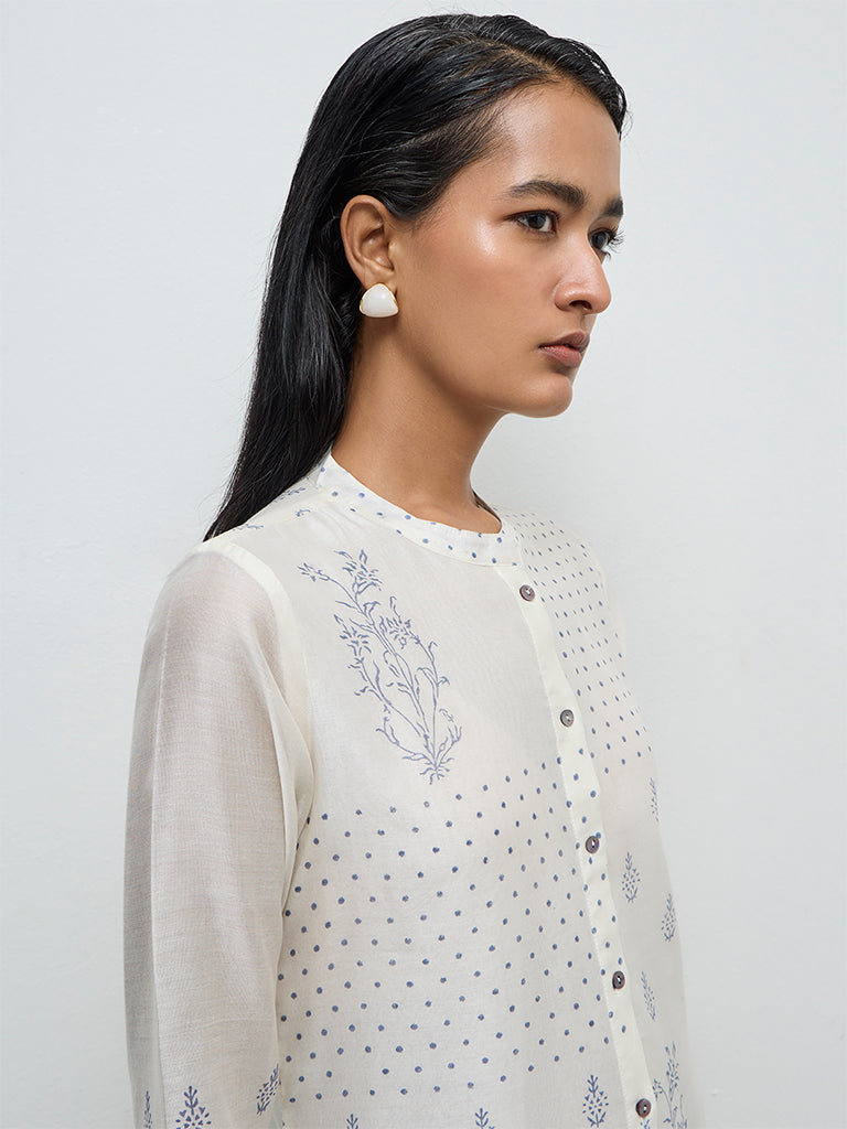 Zuba Wardrobe Off-White Silk Chanderi A-Line Kurta