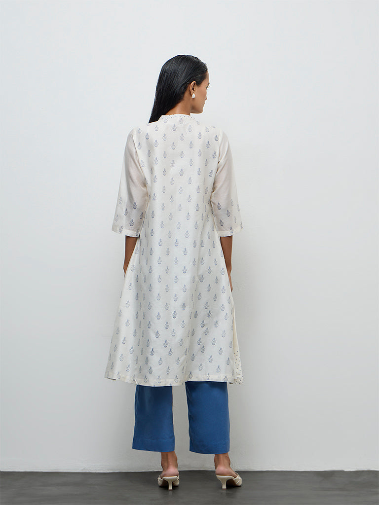 Zuba Wardrobe Off-White Silk Chanderi A-Line Kurta