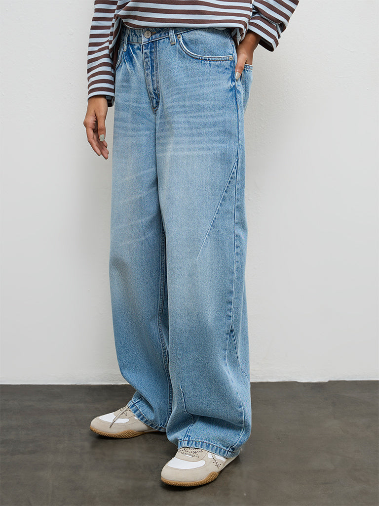 Nuon Light Blue Washed High-Rise Jeans