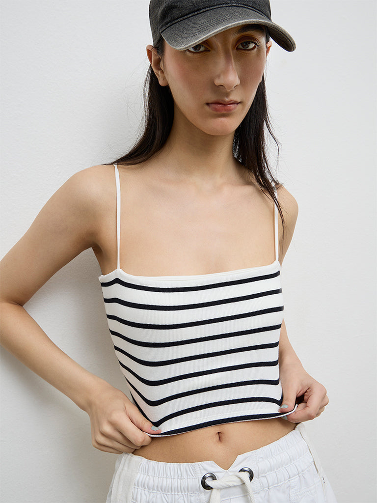 Nuon White Striped Cotton-Blend Top